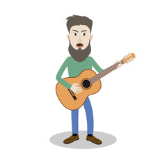 man sings and plays the guitar. Vector illustration.
