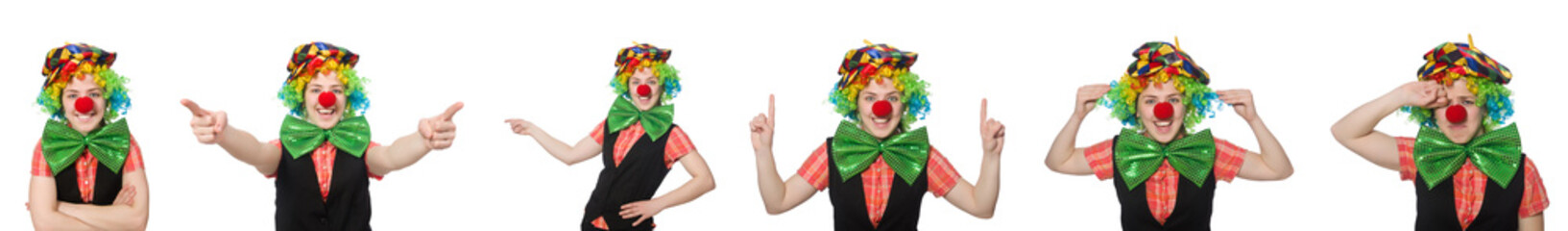 Female clown isolated on white