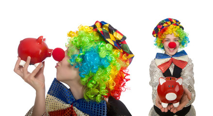 Fototapeta na wymiar Clown in various poses isolated on white