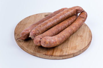 Homemade sausages on the cutting board