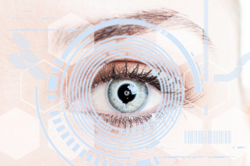 Close-up eye with digital retina protection