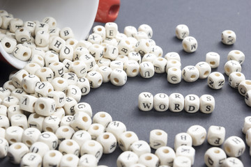 text of WORD on wood cubes. Wooden block ABC