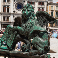 Bronze Winged Lion Statue in St. Mark's Square, Venice, Italy