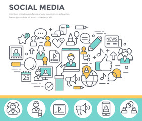 Social media, communication concept illustration, thin line flat design