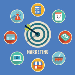 Concept of marketing.Target marketing with icons