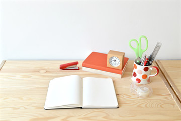 Home office with office supply on the table