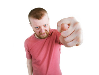 Angry bearded man shown fig