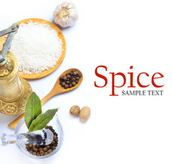Spice in Wooden Spoon isolated white background
