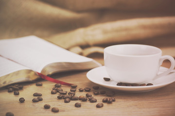 Coffee cup against a rustic background