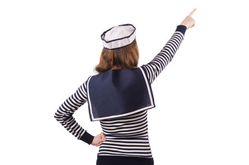 Young woman sailor isolated on white