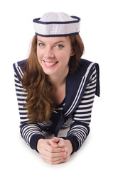 Young woman sailor isolated on white
