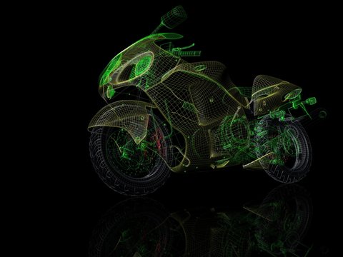 Sport motorcycle in the dark. Wire automotive 3d render