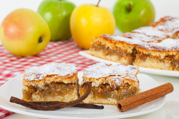 Slice of delicious fresh baked crumble apple cake