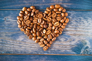 Heart shape made from coffee beans