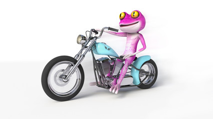 Pink Frog on Motorcycle - Comical pink frog speeding along on a bobber style motorcycle.