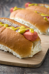Hot dogs with mustard and ketchup
