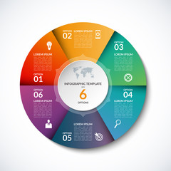 Vector infographic circle template with 6 steps, parts, options