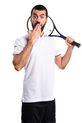 Tennis player doing surprise gesture