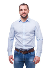 Fototapeta premium Man in blue shirt isolated on white