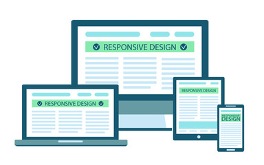 Responsive web site design flat concept in electronic devices: computer, laptop, tablet, mobile phone.
