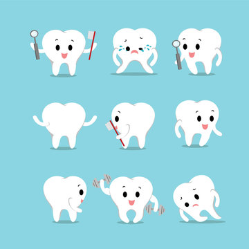 Vector set of Cute healthy white teeth action for Health care 