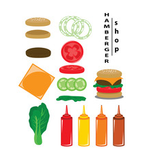 set of Burgers set. Ingredients icons isolated on white background