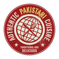 Abstract stamp or label with the text Authentic Pakistani Cuisin