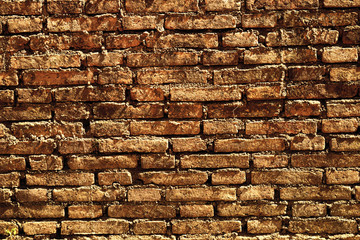 Orange brick wall old is shadow sunlight for background image