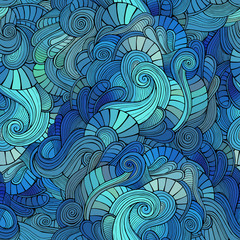 Vector waves decorative doodles seamless pattern