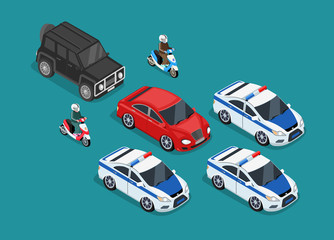 Fototapeta premium Police Motorcade Car Flat Design 