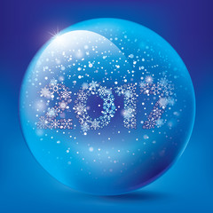 Fototapeta na wymiar Christmas snow globe with the falling snow and 2017 text inside, editable vector illustration.