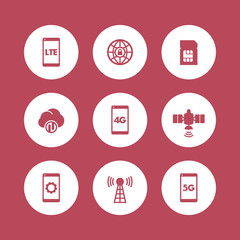 wireless technology icons, 4g network pictogram, lte icon, mobile communication, connection signs, 4g, 5g mobile internet icon,