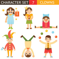 Clown 1 April Joke Fun Boys Girls Characters Icon Set Symbol  Accessories Stylish Isolated Flat Design Concept Template Vector Illustration