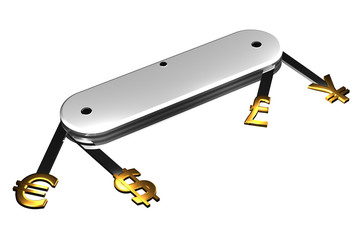 Concept: currency sign on knife