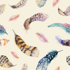 Gardinen Federn wiederholendes Muster. Aquarellhintergrund mit nahtlosem © kris_art