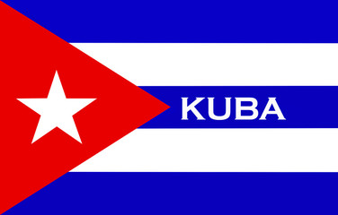 Kuba: Kubanische Nationalflagge Fahne mit Schriftzug Kuba - Konzept Nation Revolution Reise Stolz Hauptstadt Tradition Tourismus Urlaub Strand