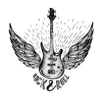 vintage vector label with rock and roll forever , guitar