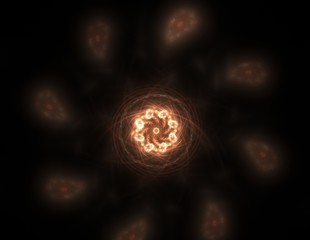 Elementary Particles series. Interplay of abstract fractal forms on the subject of nuclear physics science and graphic design.