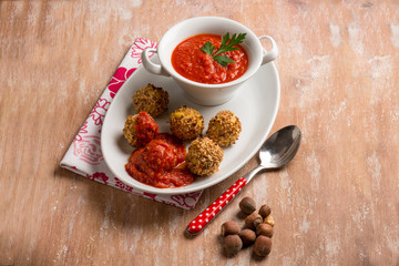 maize vegetarian meatball with tomatoes sauce