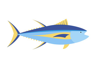 Yellowfin tuna vector cartoon illustration. Yellowfin tuna on white background. Yellowfin tuna vector. Tuna illustration. Tuna isolated vector.