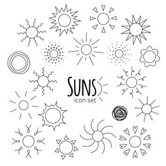 Vector suns icons of different forms in the flat style