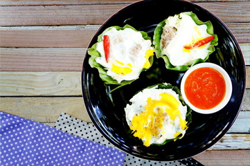 Thai nortnen style food which mixed pork rice garlic sugar and salt.