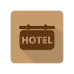 Flat style Hotel Sign web app icon on light brown background