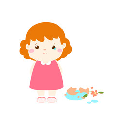 little girl feel guilty cartoon vector