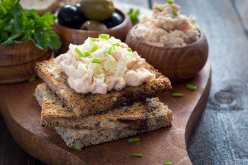 Toast with smoked salmon pate and cheese