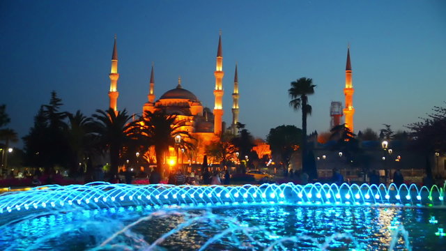 Video fountain near the Blue Mosque in Istanbul
