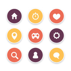 Basic web icons, settings, login icon, home, search, favourite, chat round icon, vector illustration