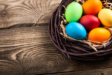 Easter eggs in a nest
