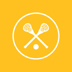Lacrosse icon, sign, crossed crosses, lacrosse sticks and ball, lacrosse pictogram, flat icon, vector illustration