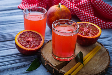 Glasses of fresh blood orange juice
